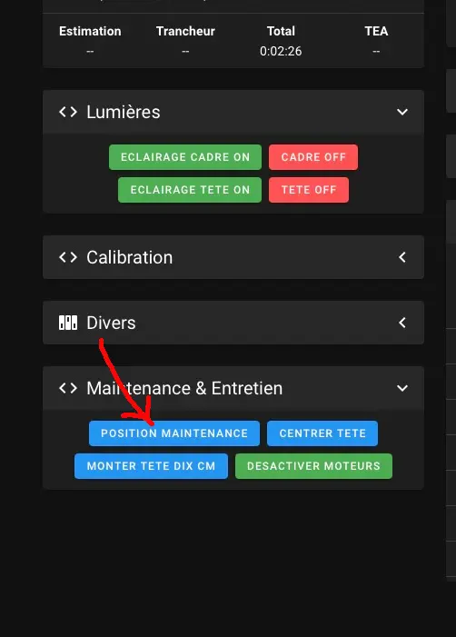 Tête d'impression en position de maintenance
